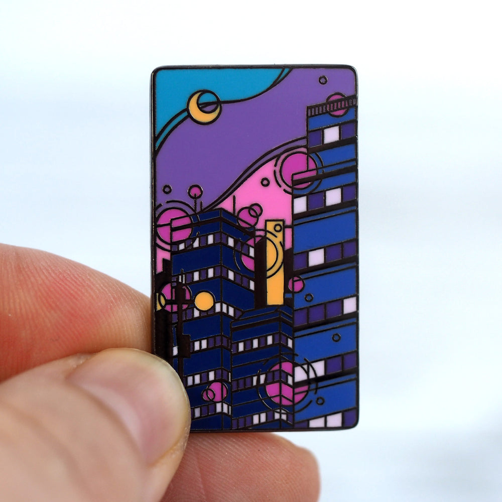 Glass Towers - Synthwave Metal Enamel Pin