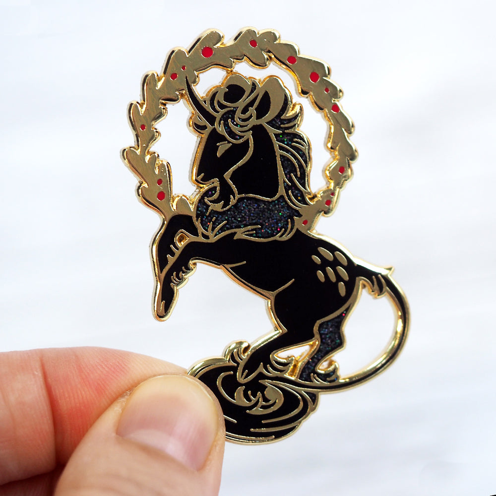 Midnight Unicorn - Deluxe Glitter Metal Enamel Pin