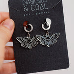 Death Moths Hoop Earrings - Silver
