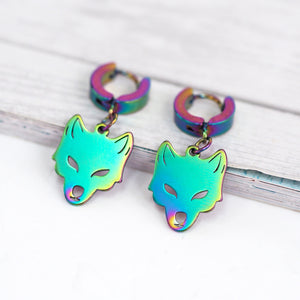 Rainbow Wolf Hoop Earrings