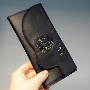 
            
                Load image into Gallery viewer, Skull Tri-Fold Wallet - Black With Color-Shifting Sparkle
            
        
