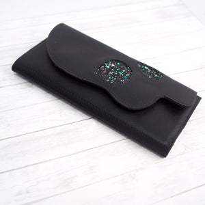 Skull Tri-Fold Wallet - Black With Color-Shifting Sparkle