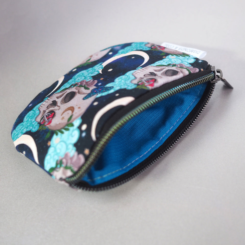 Handmade Zipper Pouch - Moon Mushroom Skulls