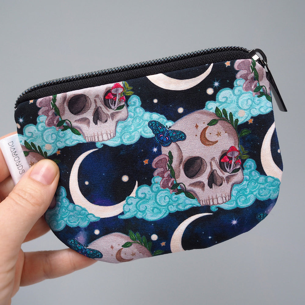 Handmade Zipper Pouch - Moon Mushroom Skulls