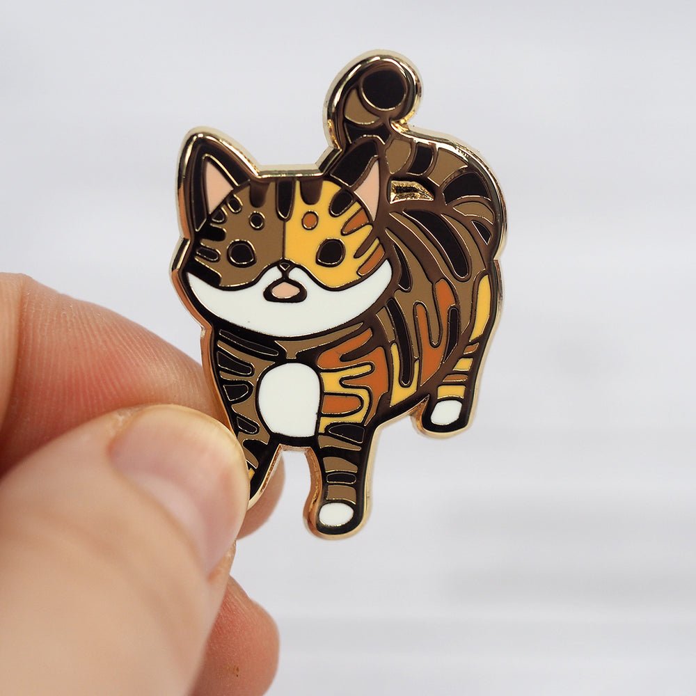 Hungry Tricolor Tabby Cat - Metal Enameled Pin