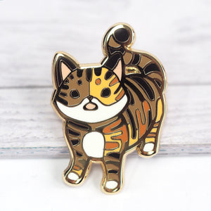 
            
                Load image into Gallery viewer, Hungry Tricolor Tabby Cat - Metal Enameled Pin
            
        