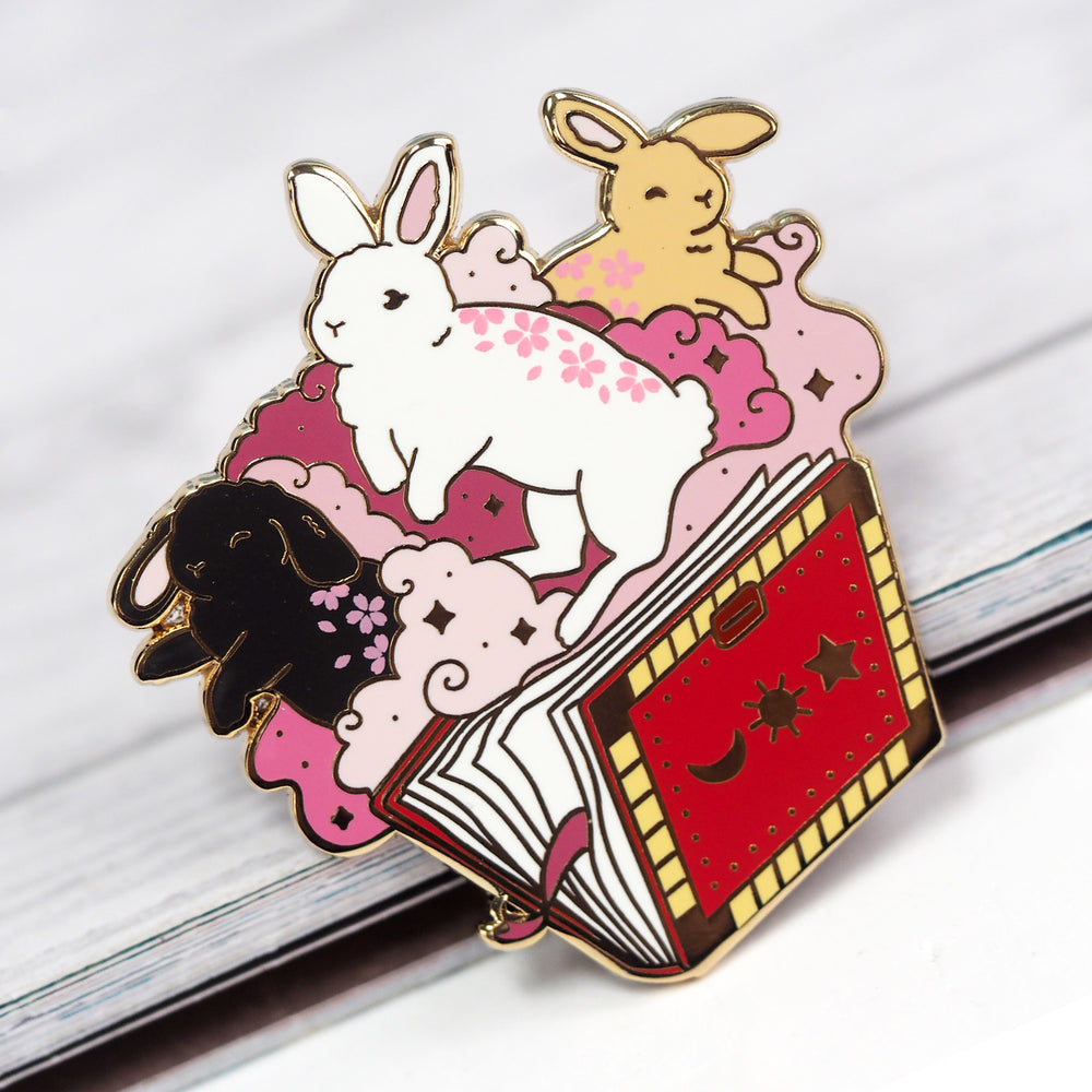 
            
                Load image into Gallery viewer, Magical Spell Book Bunnies - Metal Enameled Pin
            
        