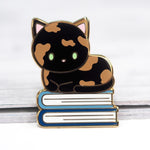 Tortie Book Cat - Metal Enamel Pin