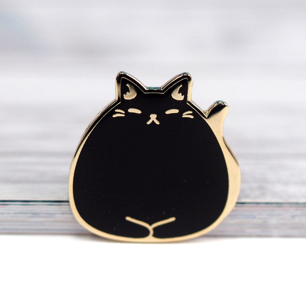Sleepy Cat - Metal Enamel Pin - Black Cat