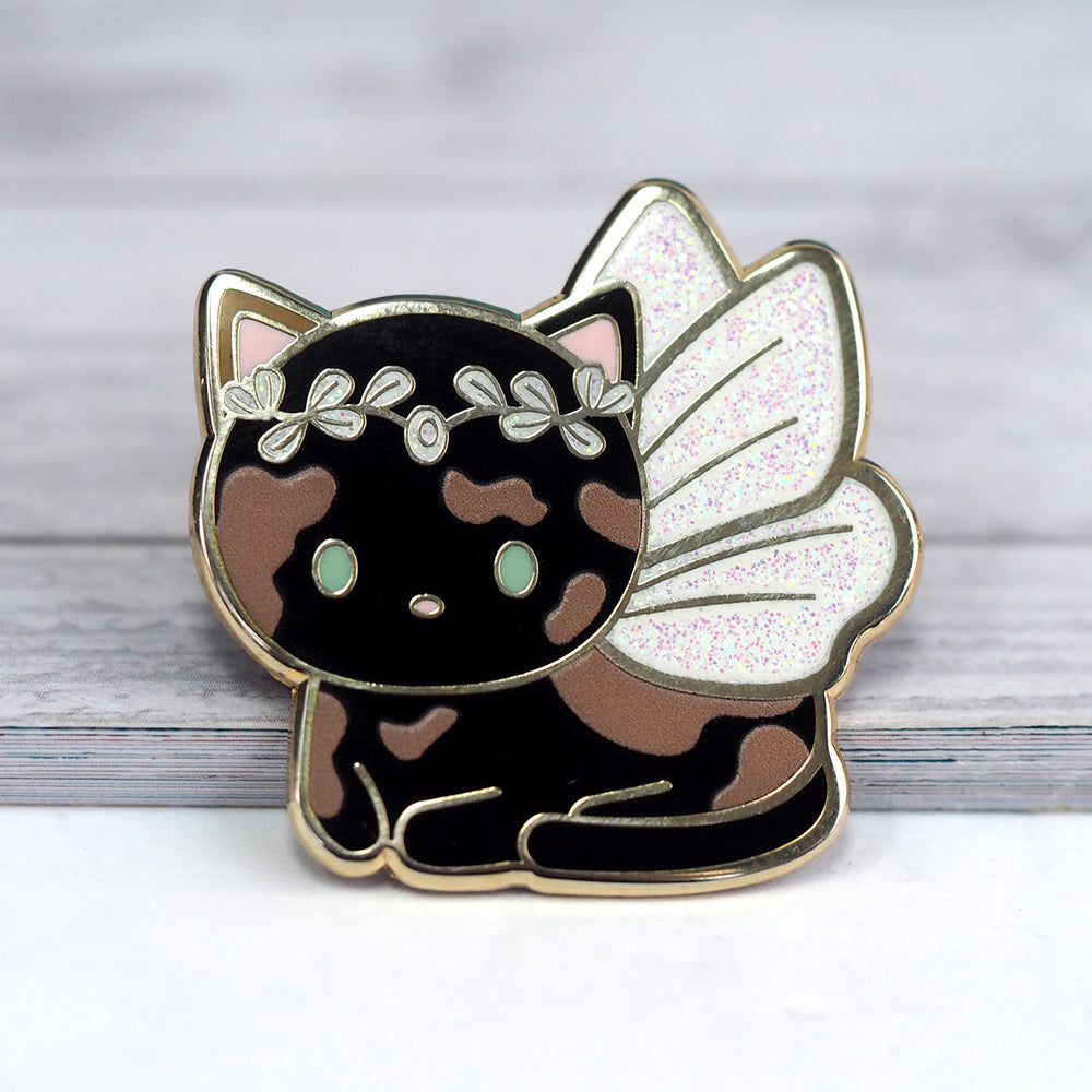 Tortie Fairy Cat - Glitter Metal Enameled Pin