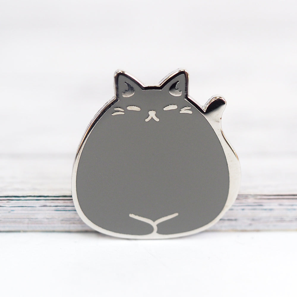Sleepy Cat - Metal Enamel Pin - Grey Cat
