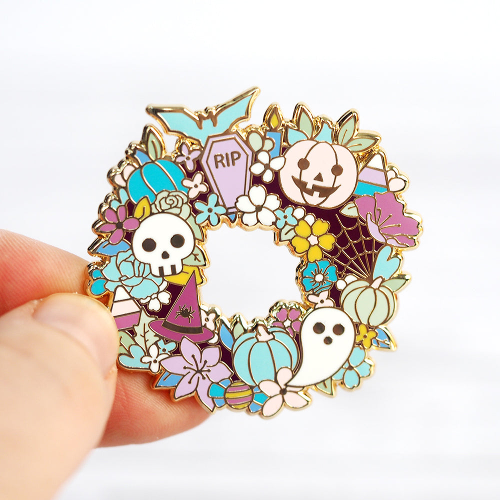 Pastel Goth Spooky Wreath - Metal Enameled Pin