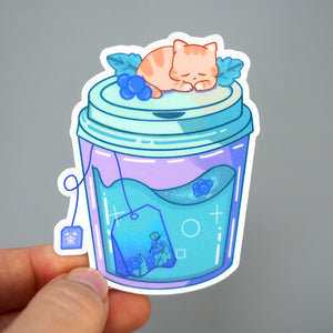 Sleepy Cat Tea - Vinyl Sticker