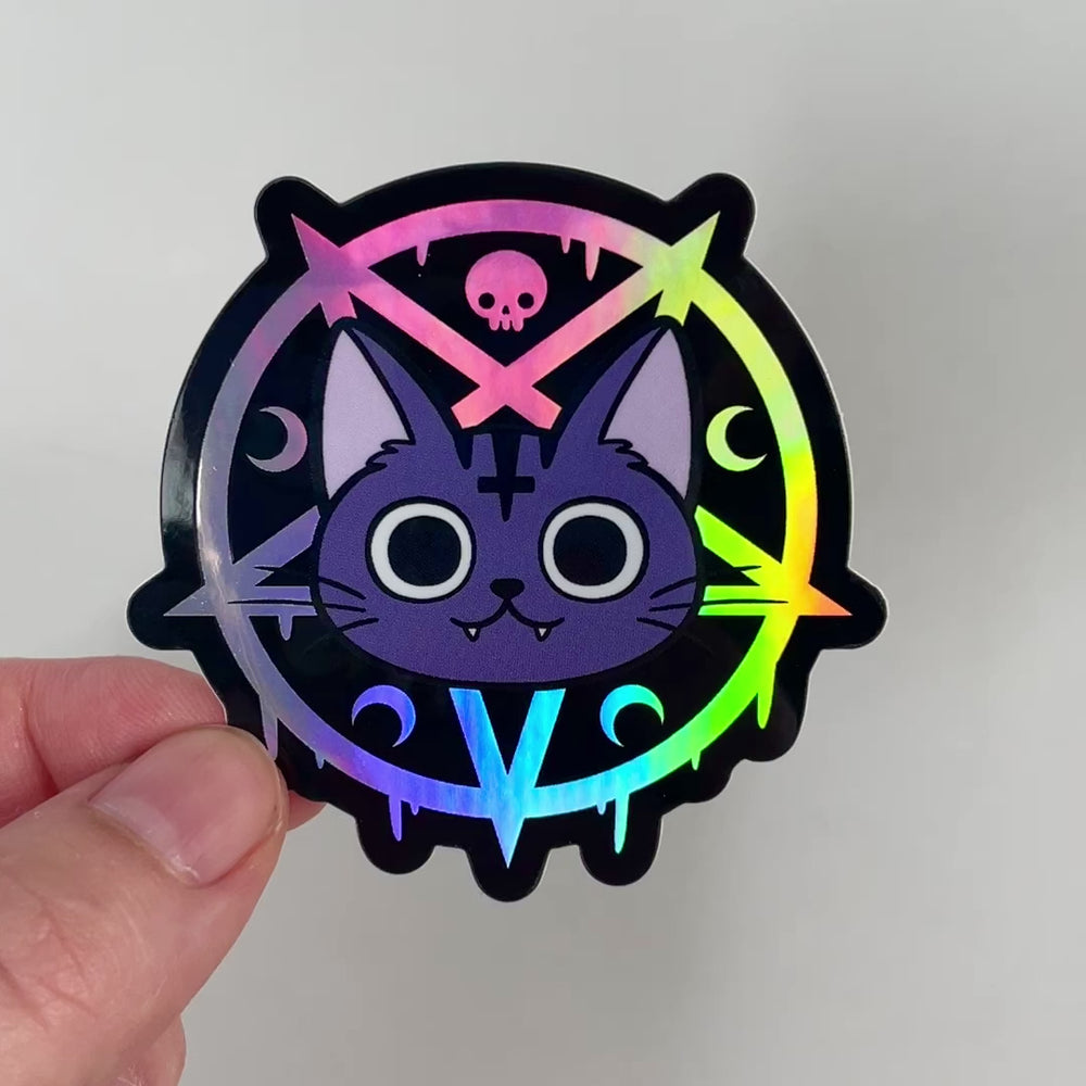 
            
                Load and play video in Gallery viewer, Spooky Witch Cat (Lucipurr) - Holographic Vinyl Sticker
            
        