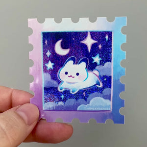 
            
                Load and play video in Gallery viewer, Glitter Holographic Vinyl Sticker - Starry Night Rabbit Stamp
            
        