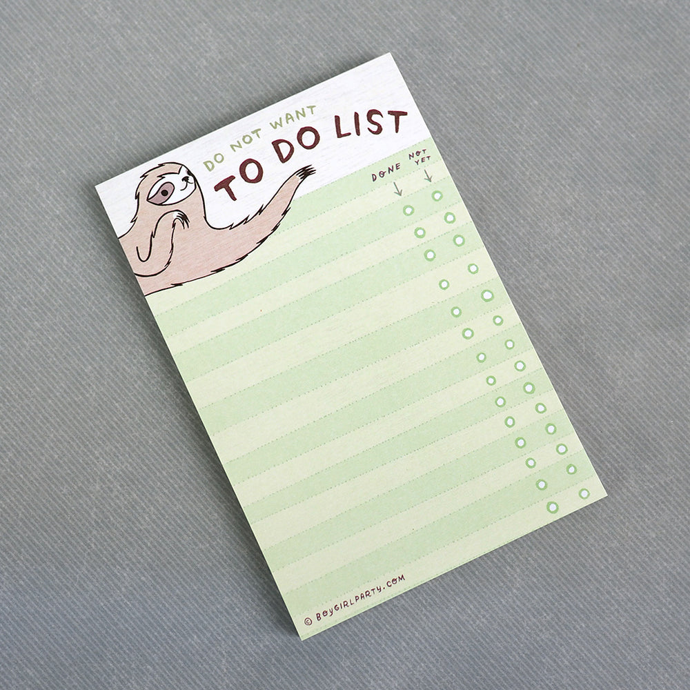 Sloth 'Do Not Want' To Do List Notepad