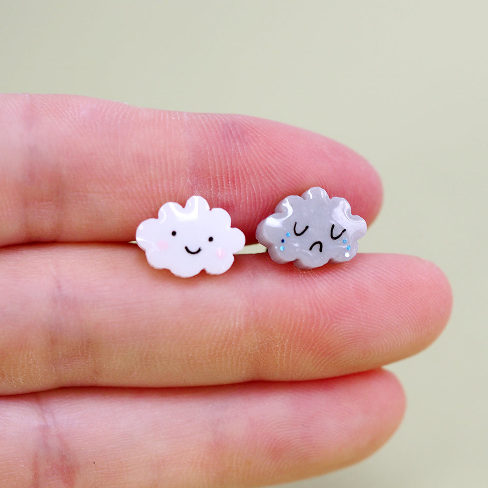 
            
                Load image into Gallery viewer, Happy Cloud Sad Cloud Earring Set
            
        