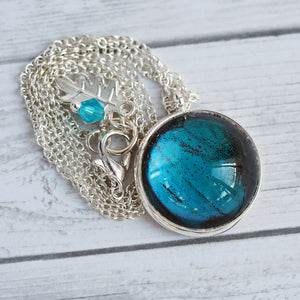 Butterfly Wing Pendant Necklace - Blue Morpho