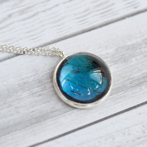 Butterfly Wing Pendant Necklace - Blue Morpho