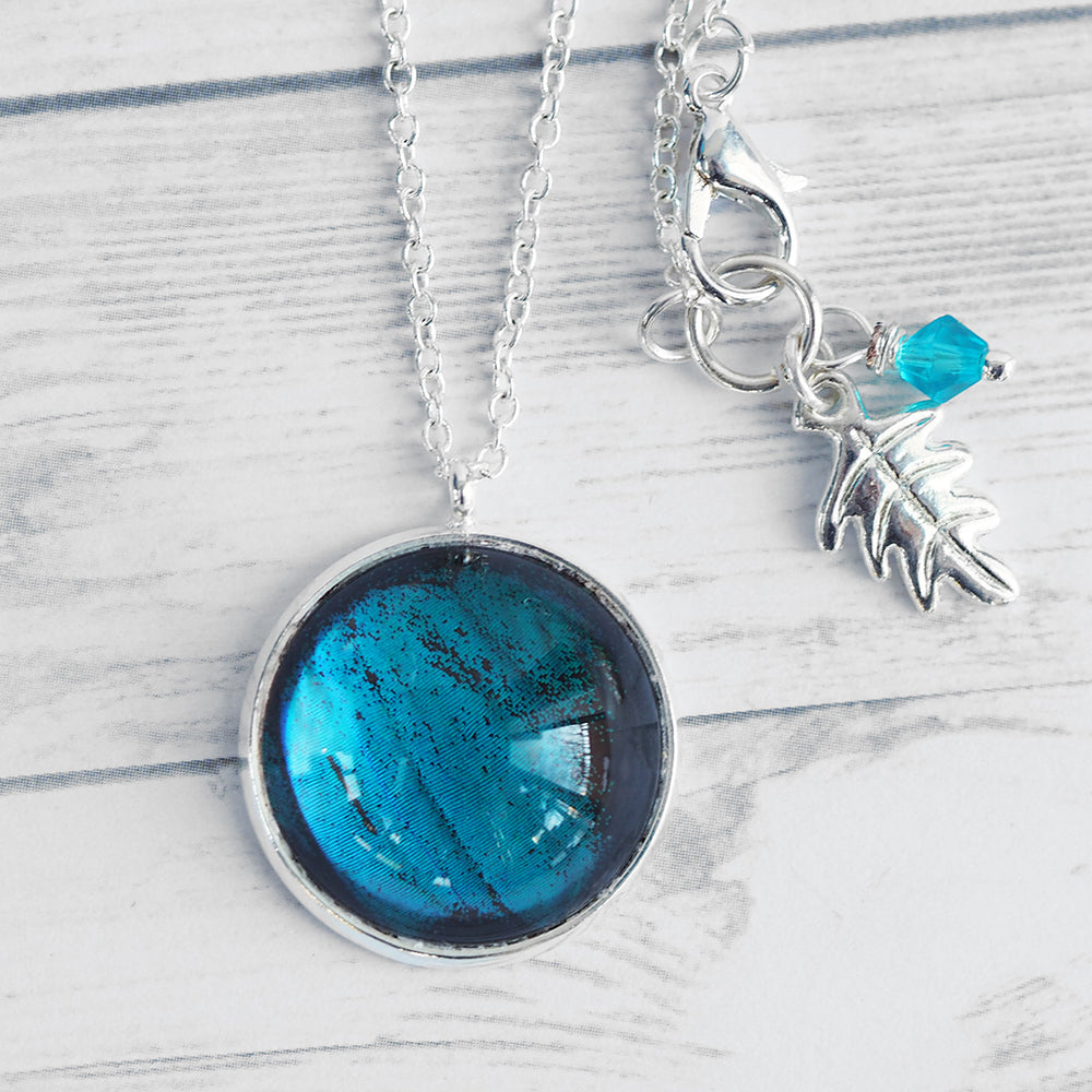 Butterfly Wing Pendant Necklace - Blue Morpho