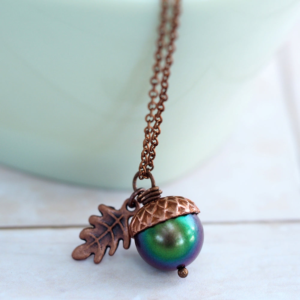 Magic Acorn Necklace - Copper Aurora Borealis