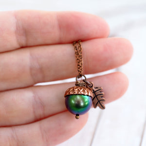 Magic Acorn Necklace - Copper Aurora Borealis