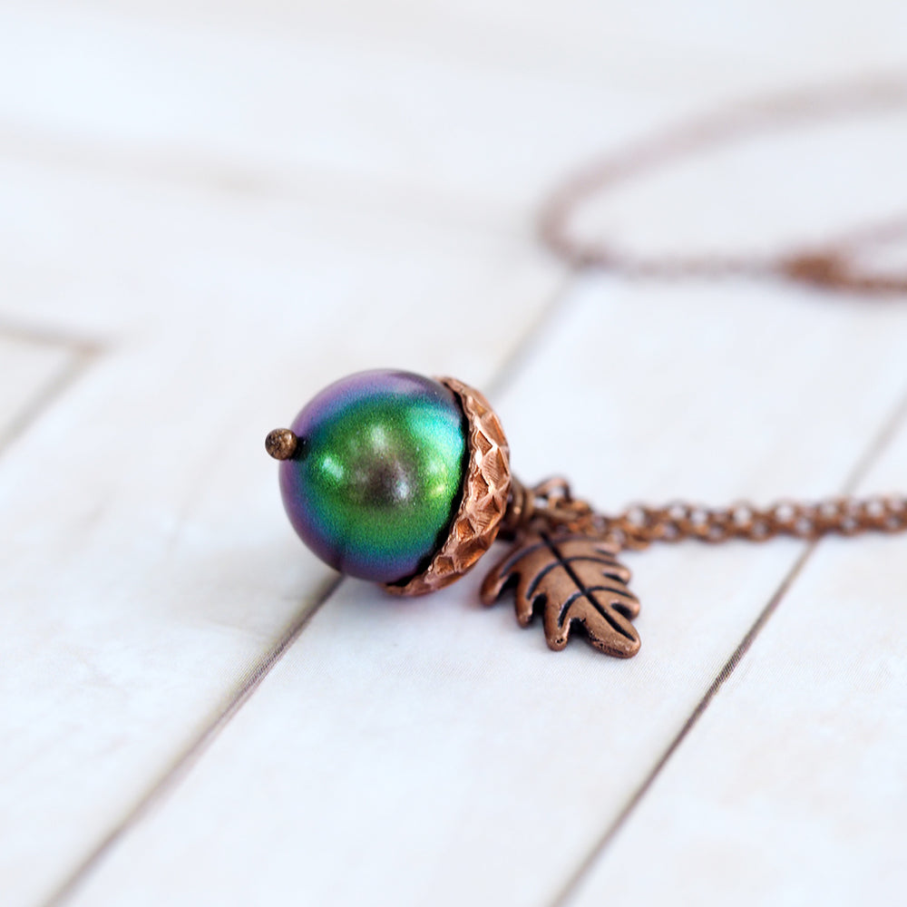Magic Acorn Necklace - Copper Aurora Borealis