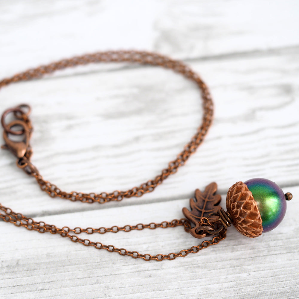 Magic Acorn Necklace - Copper Aurora Borealis