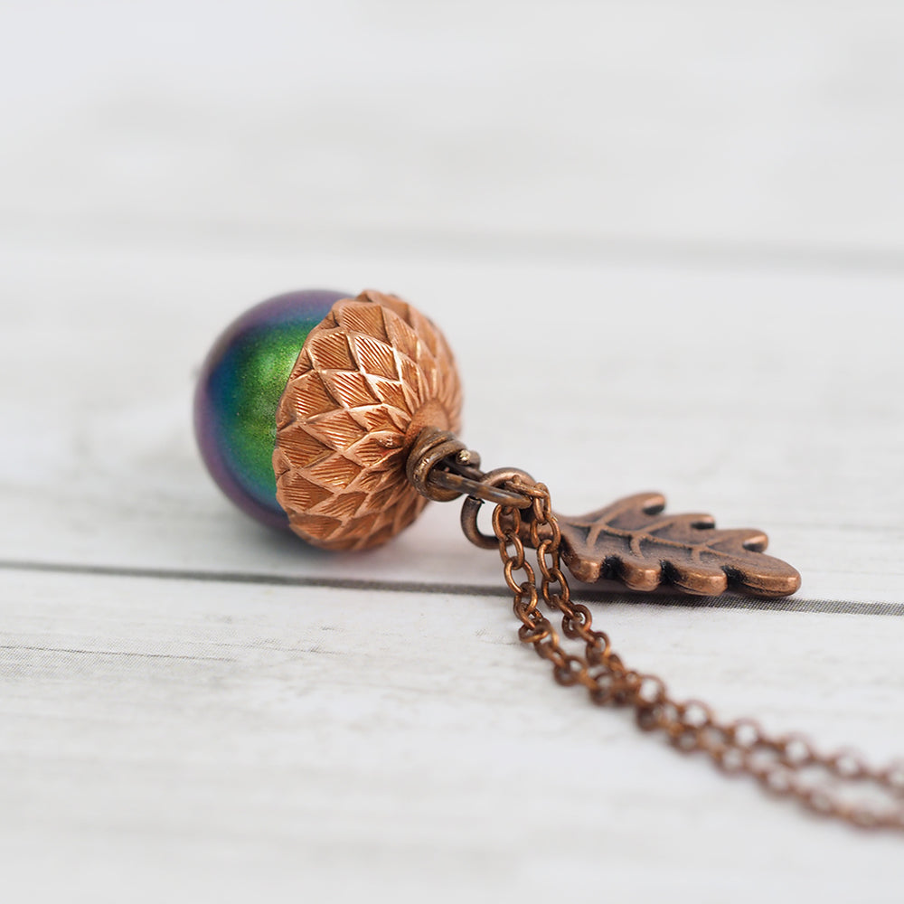 Magic Acorn Necklace - Copper Aurora Borealis