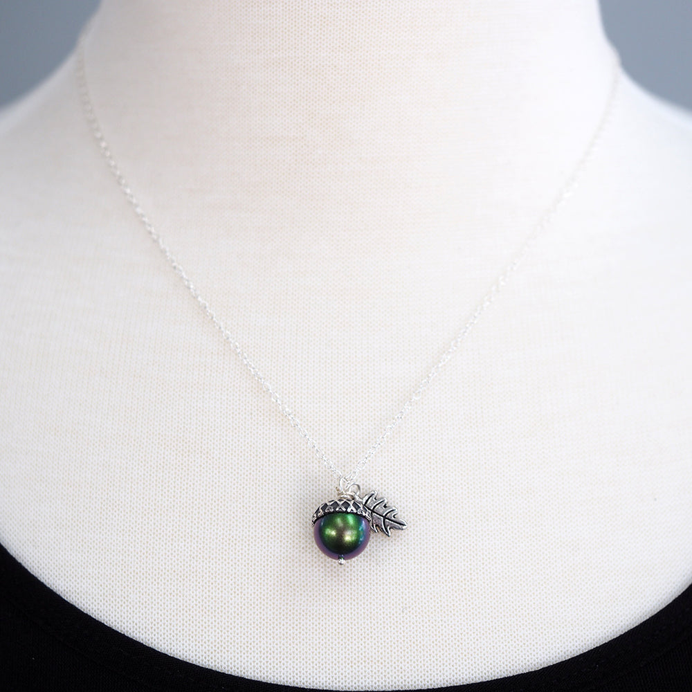Magic Acorn Necklace - Silver Aurora Borealis
