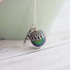 Magic Acorn Necklace - Silver Aurora Borealis