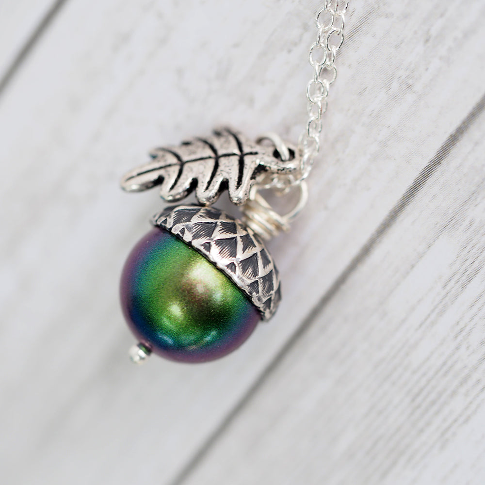 Magic Acorn Necklace - Silver Aurora Borealis
