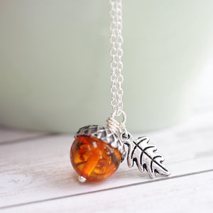 Magic Acorn Necklace - Amber and Silver