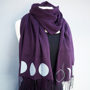 
            
                Load image into Gallery viewer, Moon Phase Scarf Pashmina - Eggplant Purple
            
        