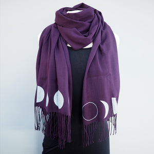 
            
                Load image into Gallery viewer, Moon Phase Scarf Pashmina - Eggplant Purple
            
        