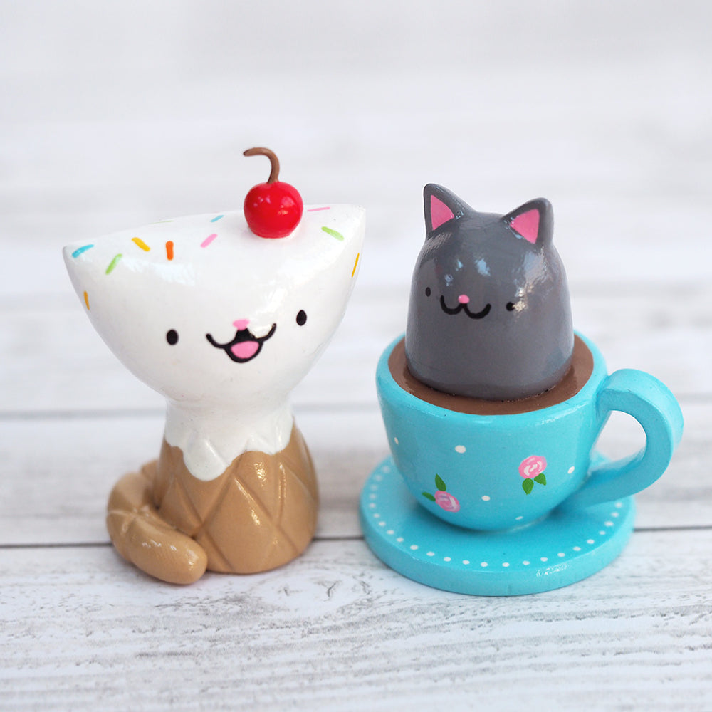 Waffle Ice Cream Cone Cat Figurine
