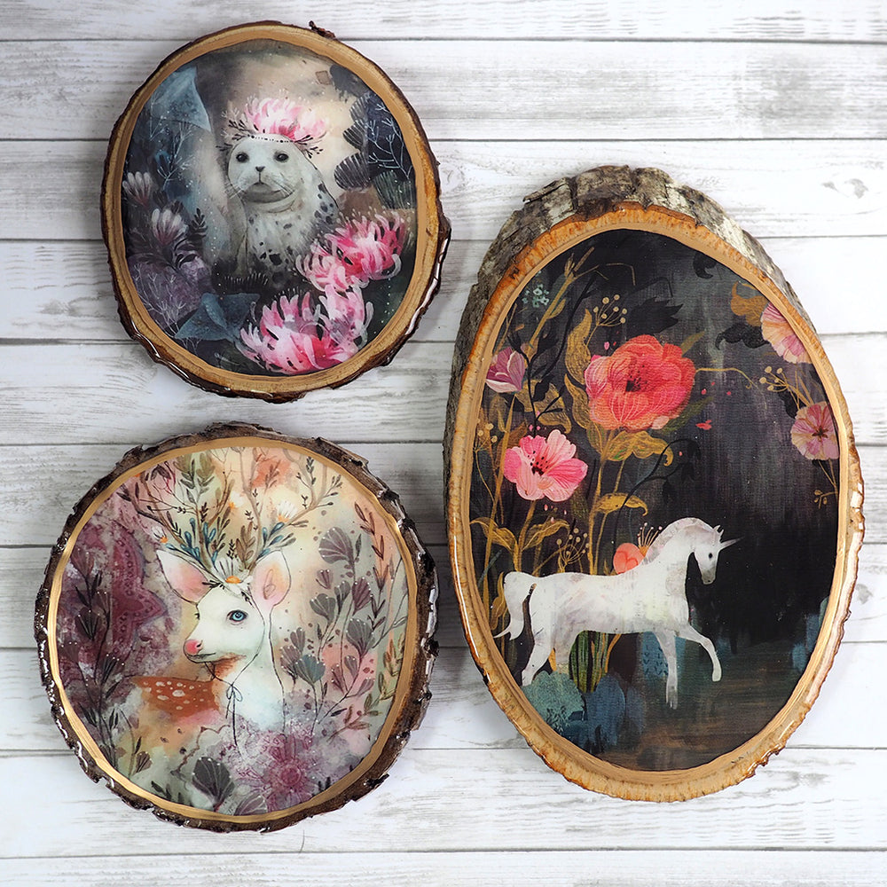 Fine Art Wooden Plaque - Floral Unicorn