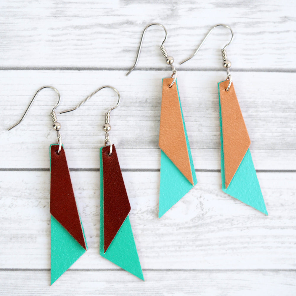 Leather Color Block Earrings - Turquoise