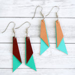 Leather Color Block Earrings - Turquoise