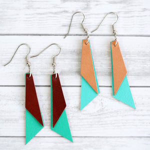 Leather Color Block Earrings - Turquoise
