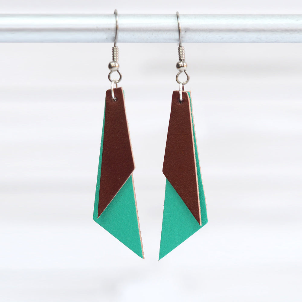 Leather Color Block Earrings - Turquoise