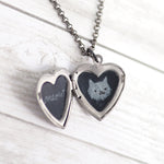 Meow Cat Portrait Vintage Heart Locket Necklace