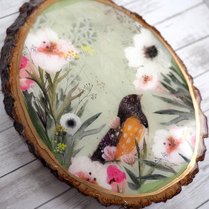 Fine Art Wooden Plaque - Bird In The Garden
