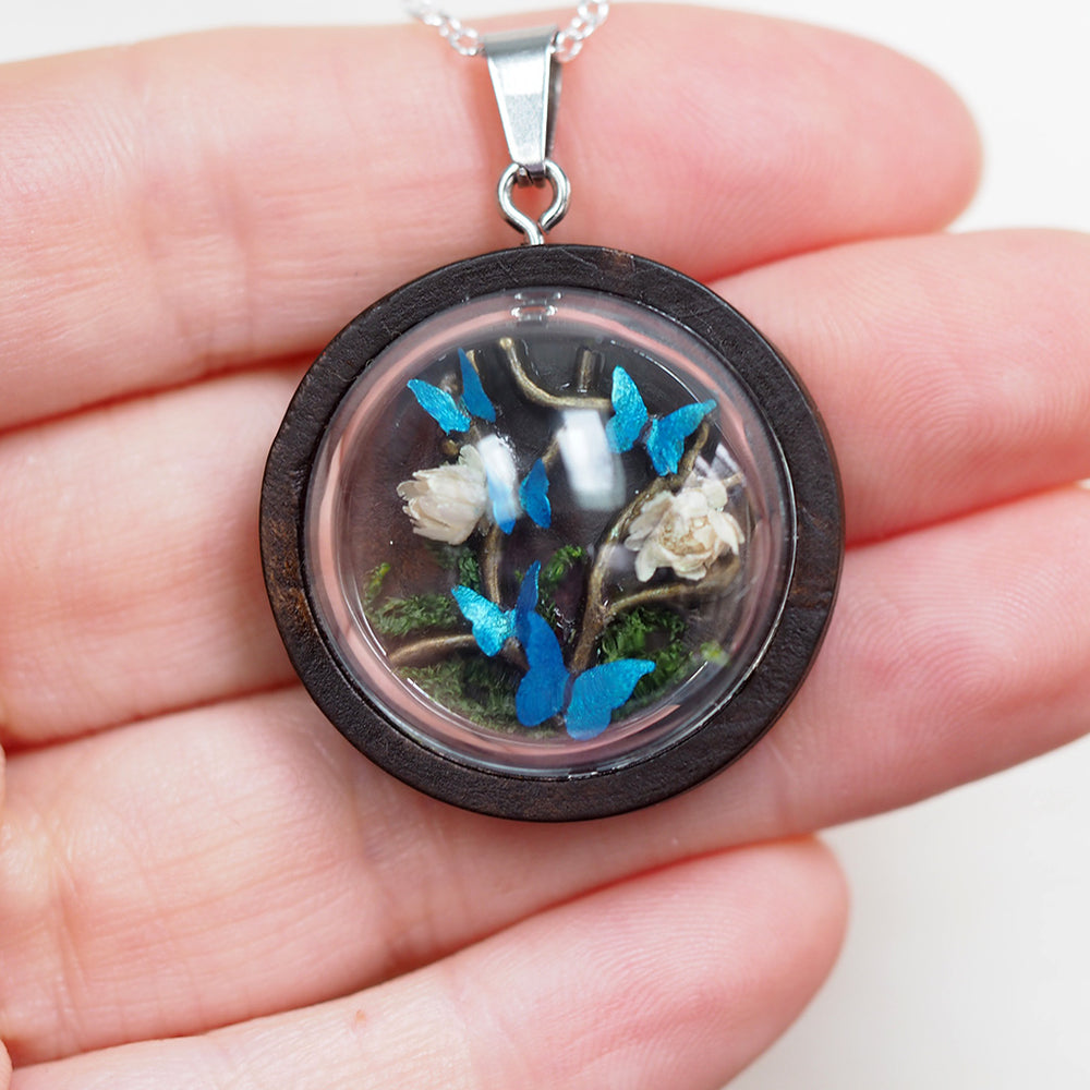 Butterfly & Flowers Terrarium Necklace