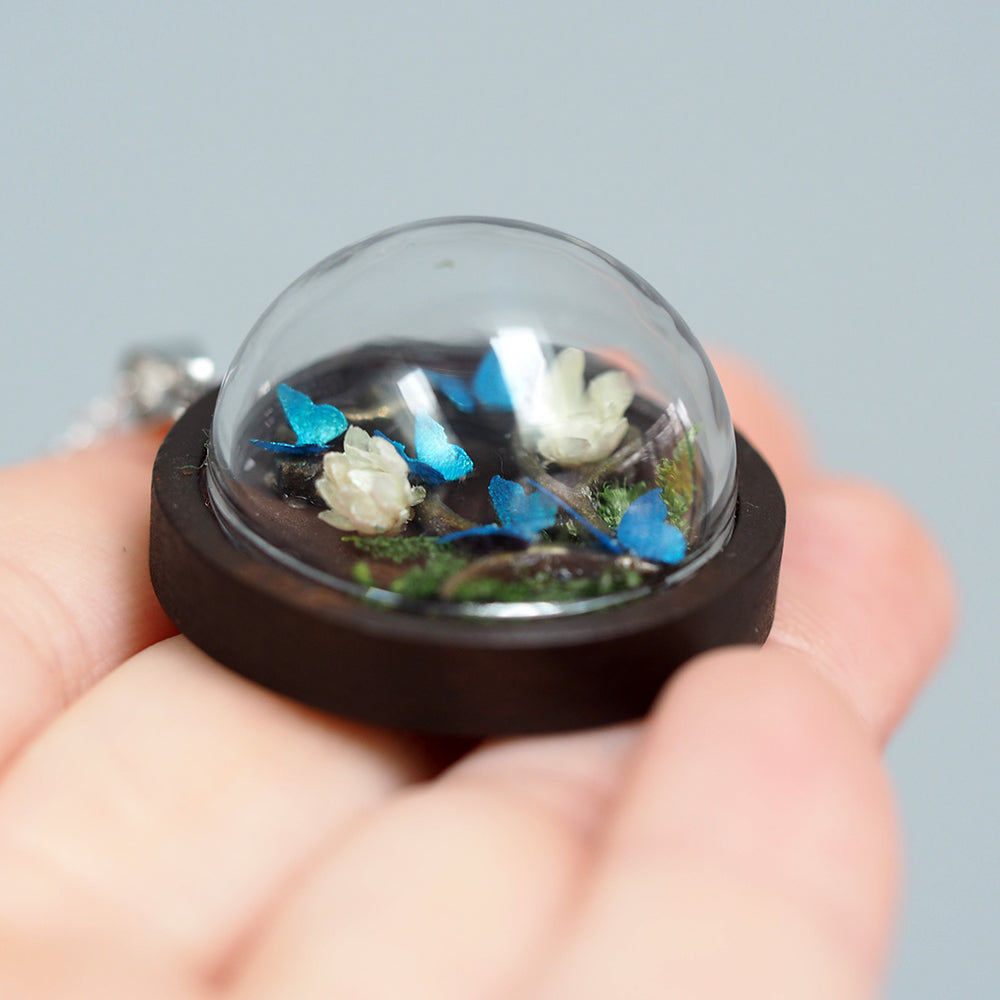 Butterfly & Flowers Terrarium Necklace