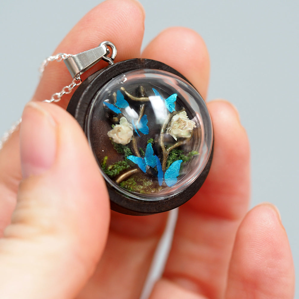 Butterfly & Flowers Terrarium Necklace