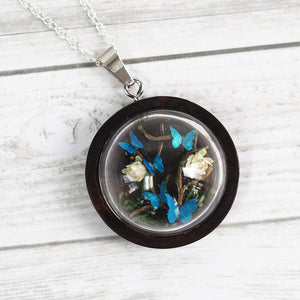 Butterfly & Flowers Terrarium Necklace