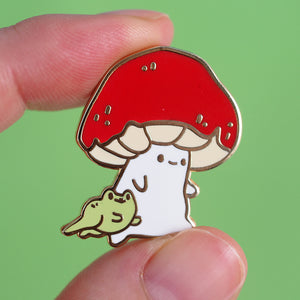 
            
                Load image into Gallery viewer, Mushroom Buddy Froggy Friend - Metal Enameled Pin
            
        
