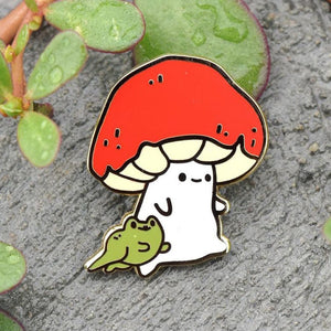 
            
                Load image into Gallery viewer, Mushroom Buddy Froggy Friend - Metal Enameled Pin
            
        