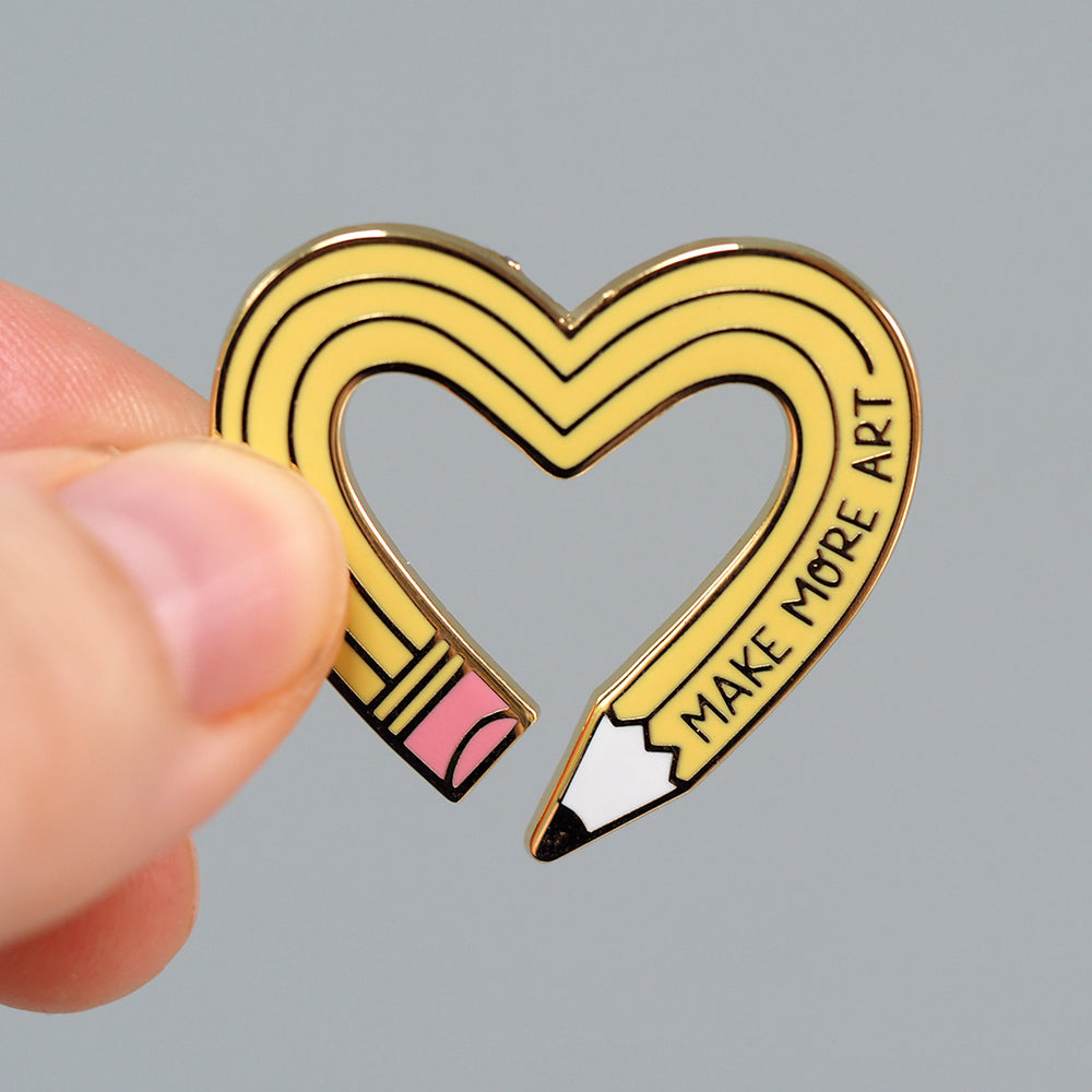 'Make More Art' Heart Pencil - Metal Enameled Pin